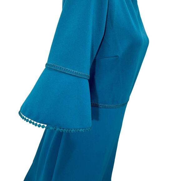 Betsey Johnson Women’s Teal A-line Dress Eyelet Trim Bell Sleeves Size 8 - Picture 5 of 10